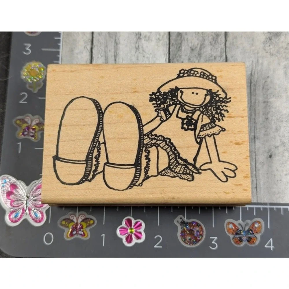 Love You To Bits Stitched Girl Dress Hat Rubber Stamp Wood #H97